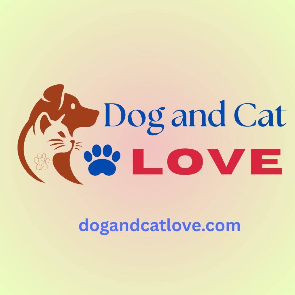"The Dog and Cat Love logo features red dog and cat icons with colorful text highlighting the care, companionship, and love of pets."